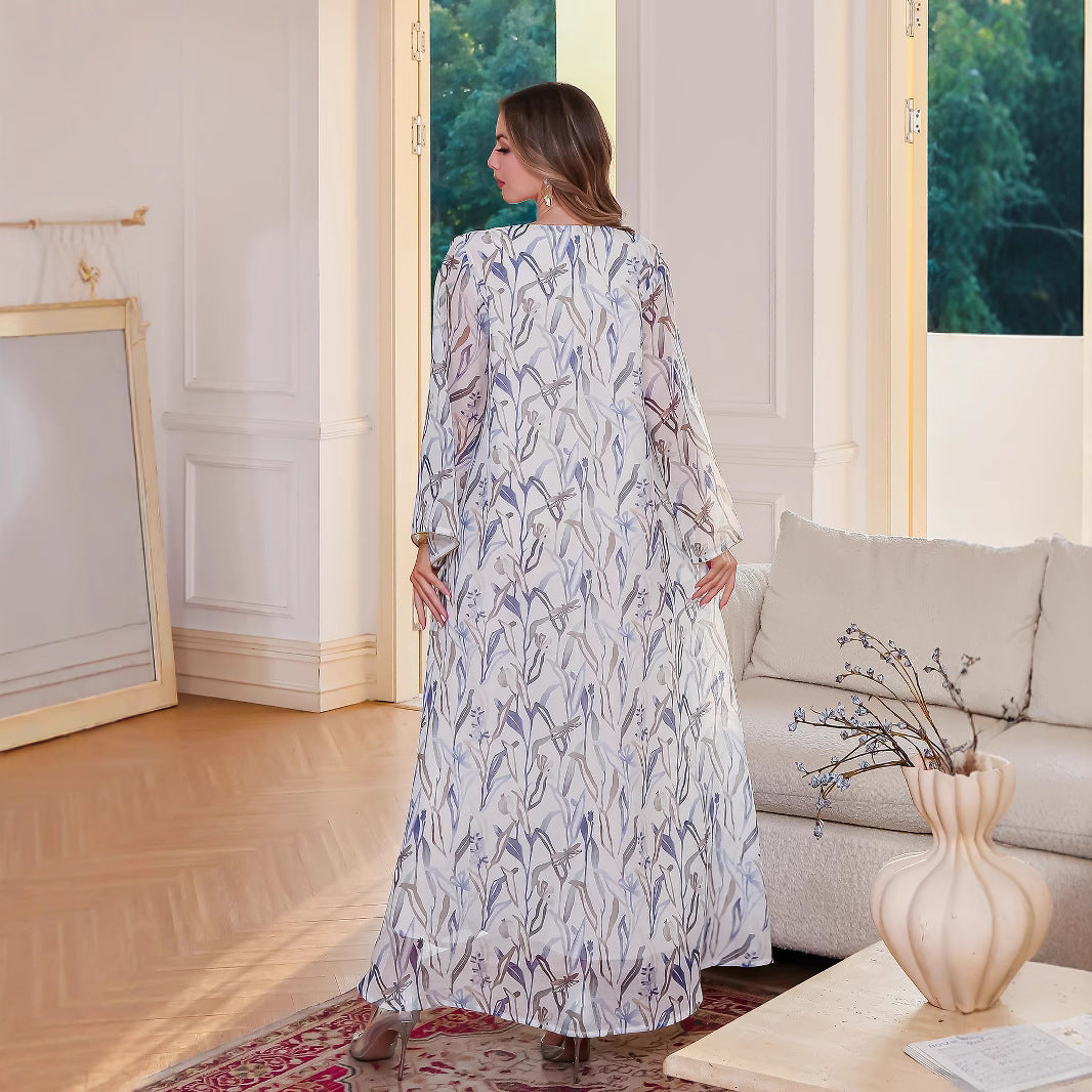 Muslim  Women's Arab Clothing Dress with Print and Sequins
