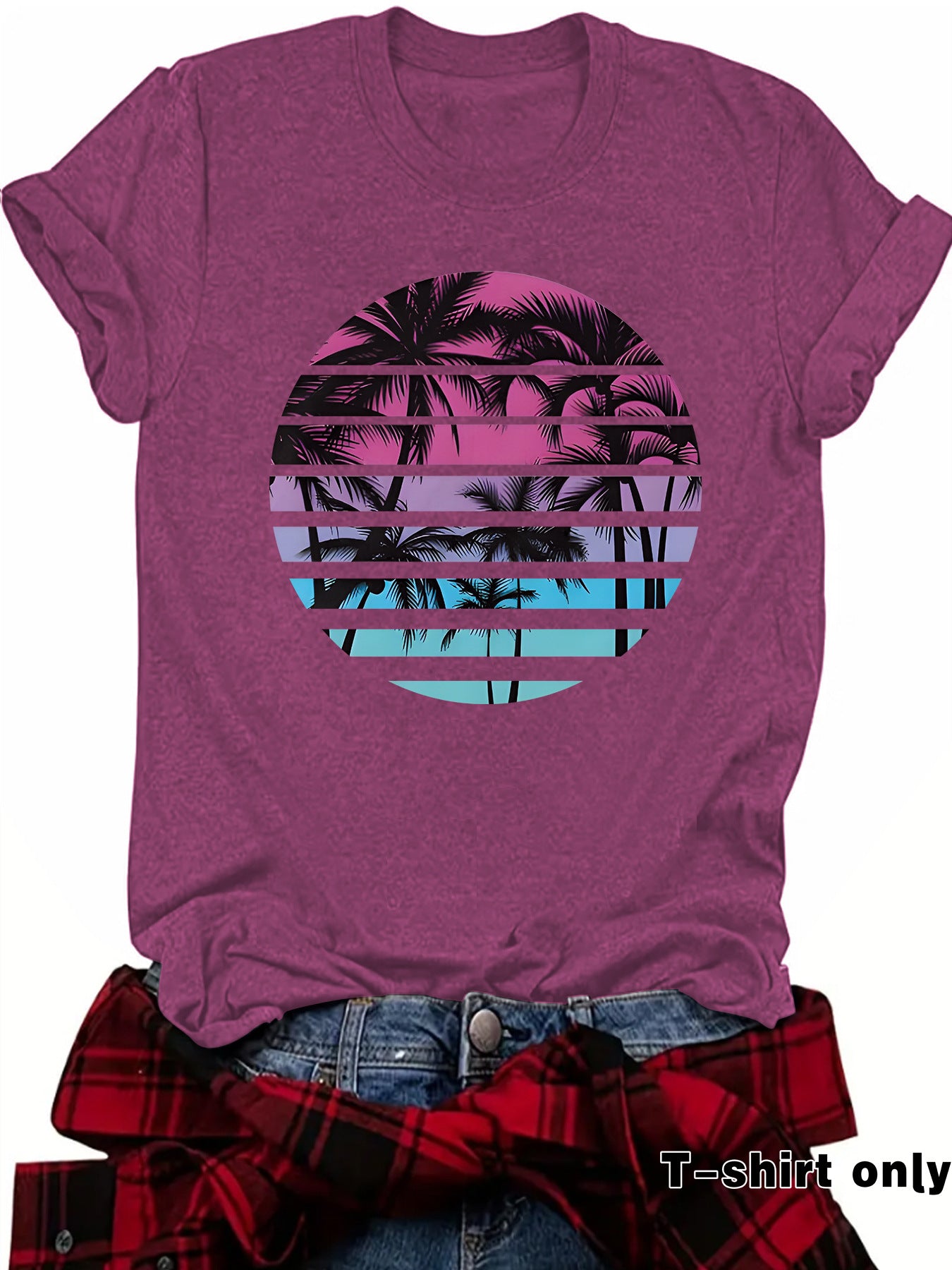 Beach Shirts for Women Coconut Trees Printed T-shirt Short Sleeve T-shirt