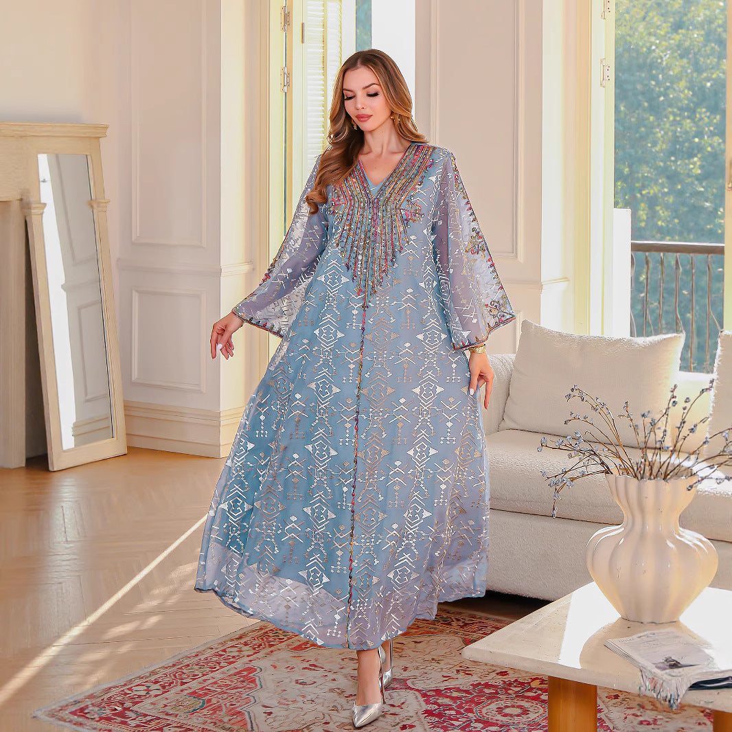 Muslim Women's Dress Long Skirt Abaya Arabic Embroidered Robe