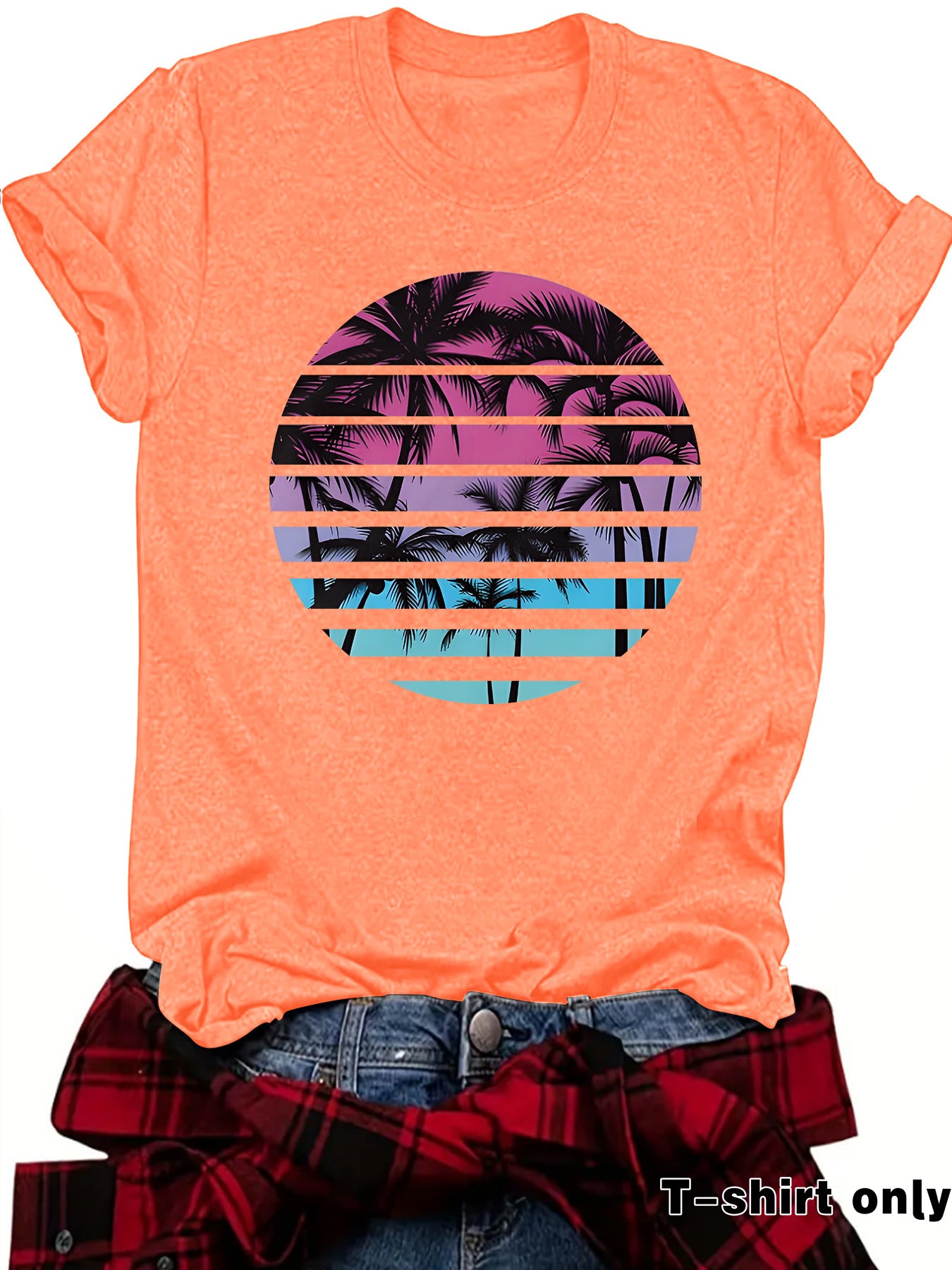 Beach Shirts for Women Coconut Trees Printed T-shirt Short Sleeve T-shirt