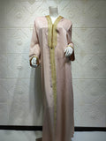 Dubai Abaya Jalabiya Hooded Maxi  Dress Long Sleeve  Islam Muslim Women Moroccan Kaftan ArabTurkey Robe Champagne White Green
