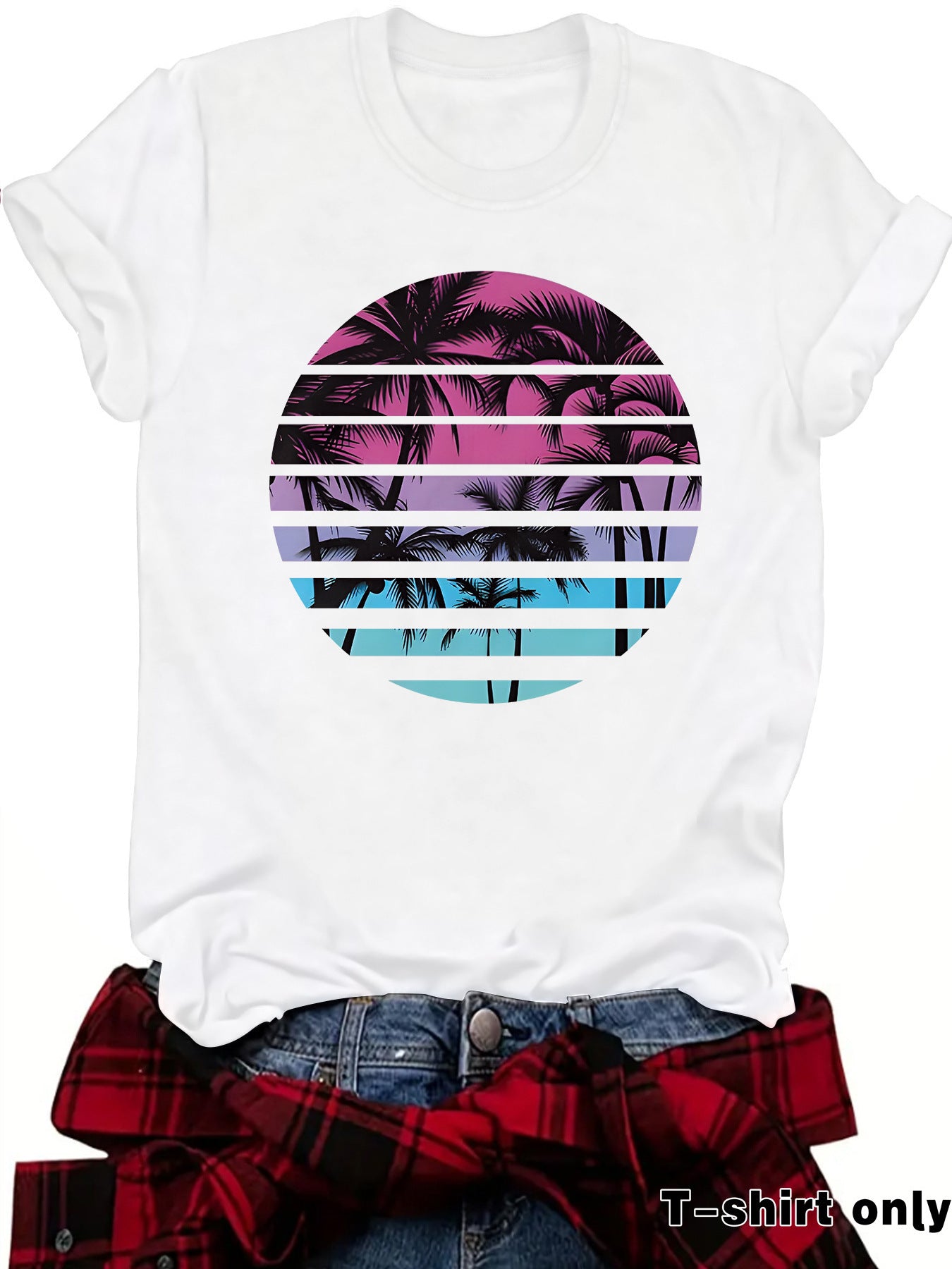 Beach Shirts for Women Coconut Trees Printed T-shirt Short Sleeve T-shirt