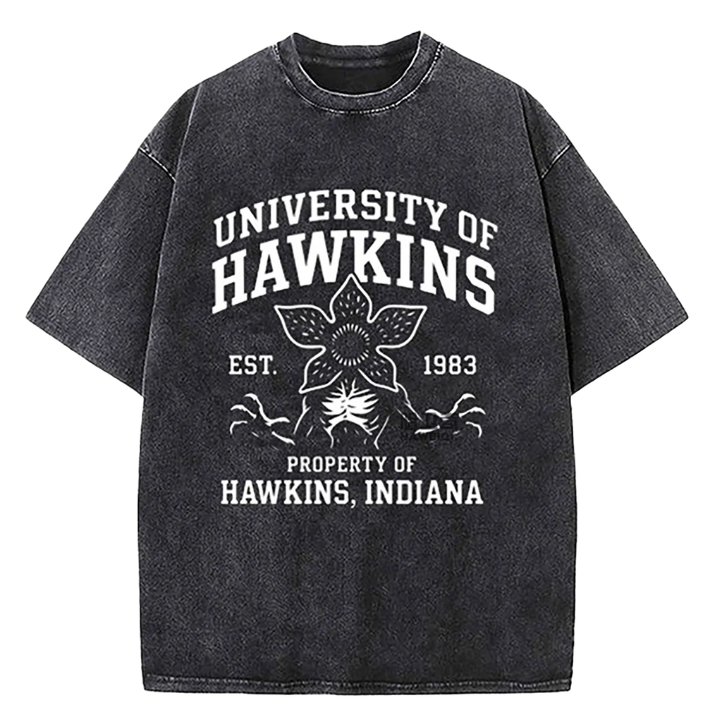 Retro Washed Cotton T-Shirts with Character Print