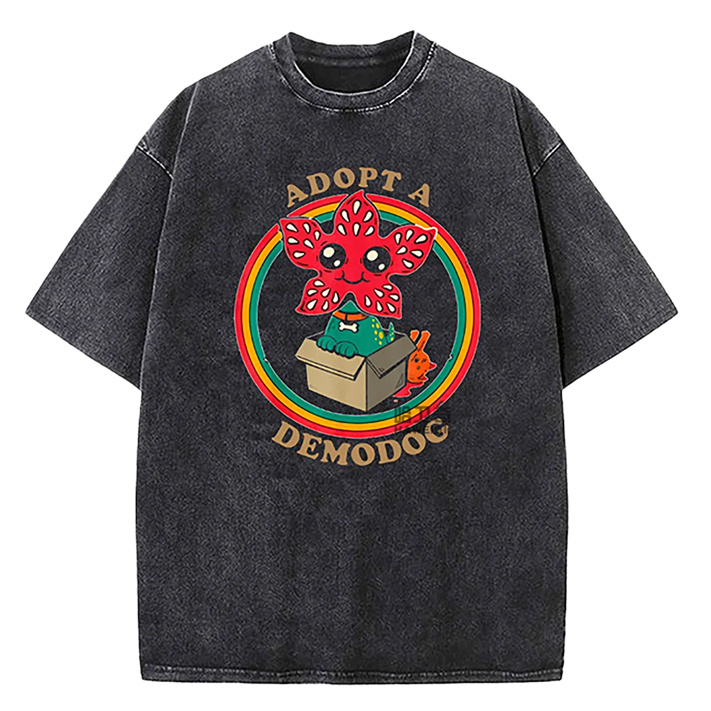Retro Washed Cotton T-Shirts with Character Print