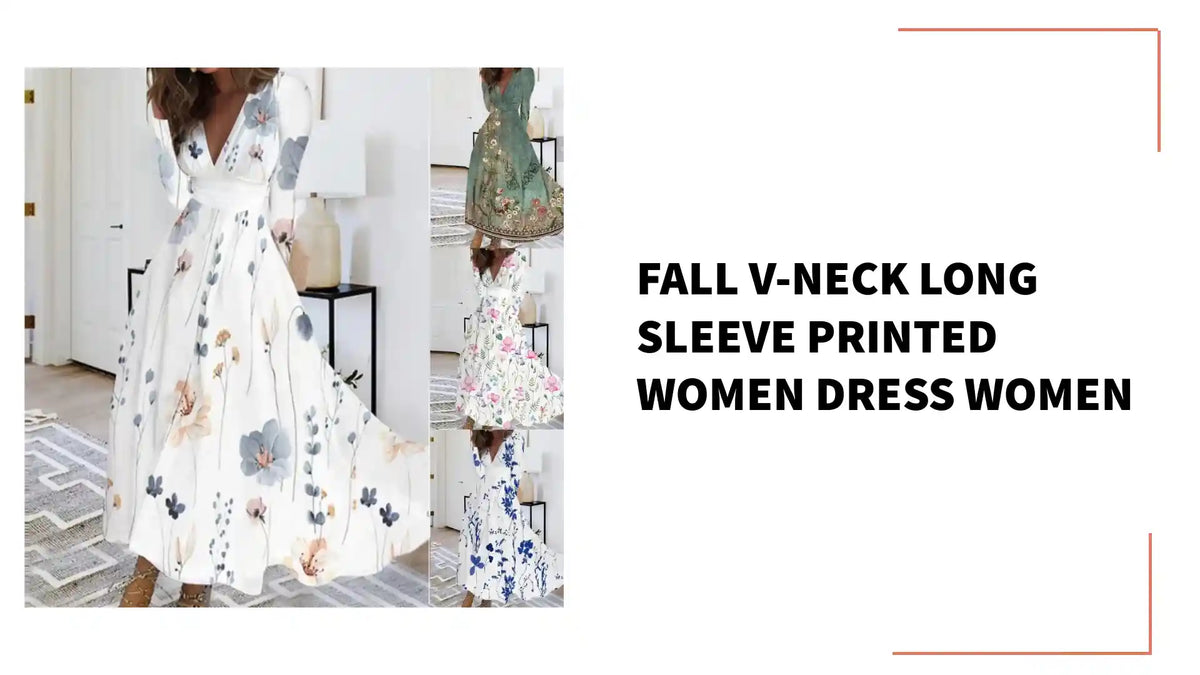Fall V-neck Long Sleeve Printed Women Dress Women by@Outfy