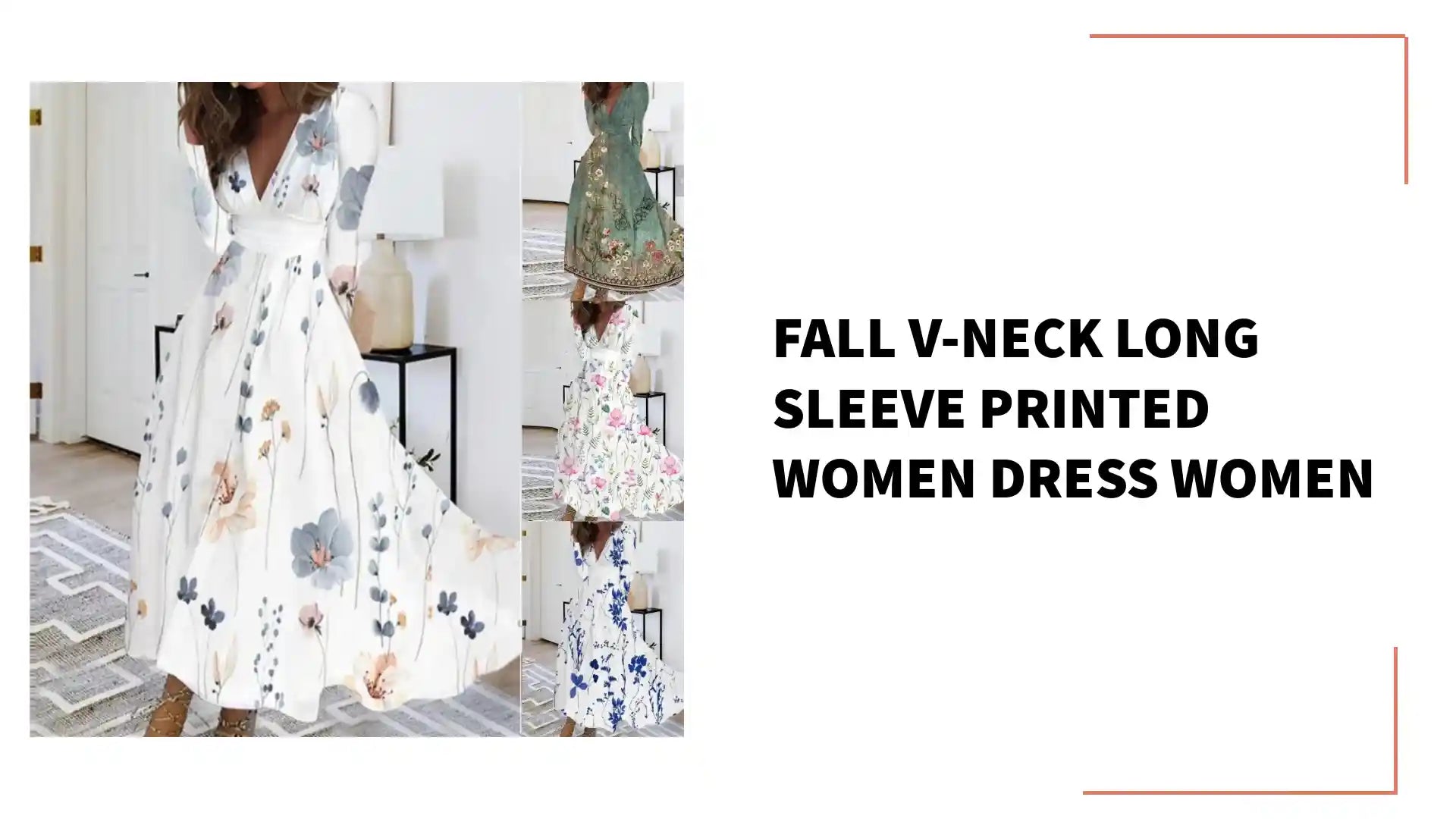 Fall V-neck Long Sleeve Printed Women Dress Women by@Outfy
