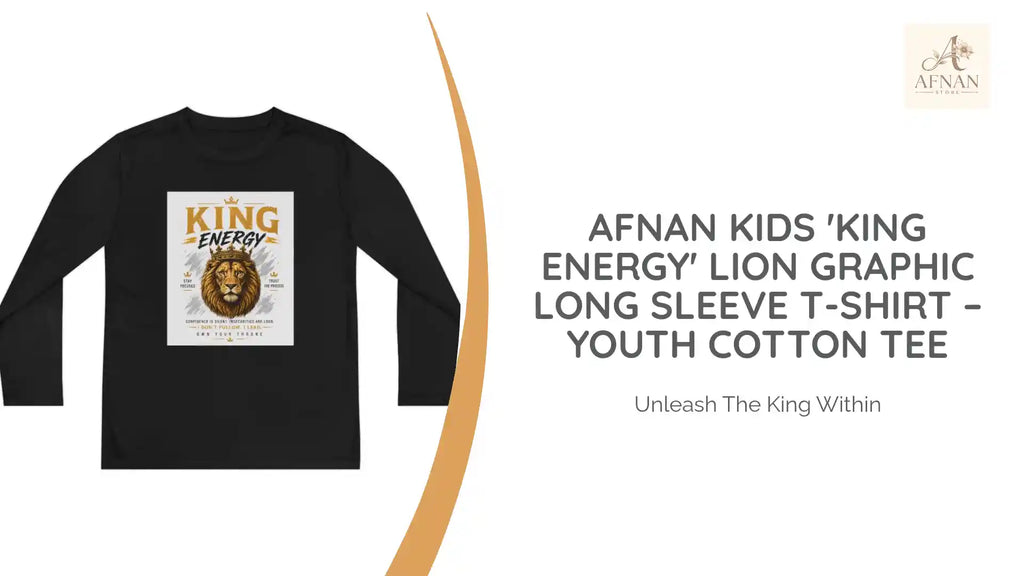Afnan Kids 'King Energy' Lion Graphic Long Sleeve T-Shirt &ndash; Youth Cotton Tee by@Outfy