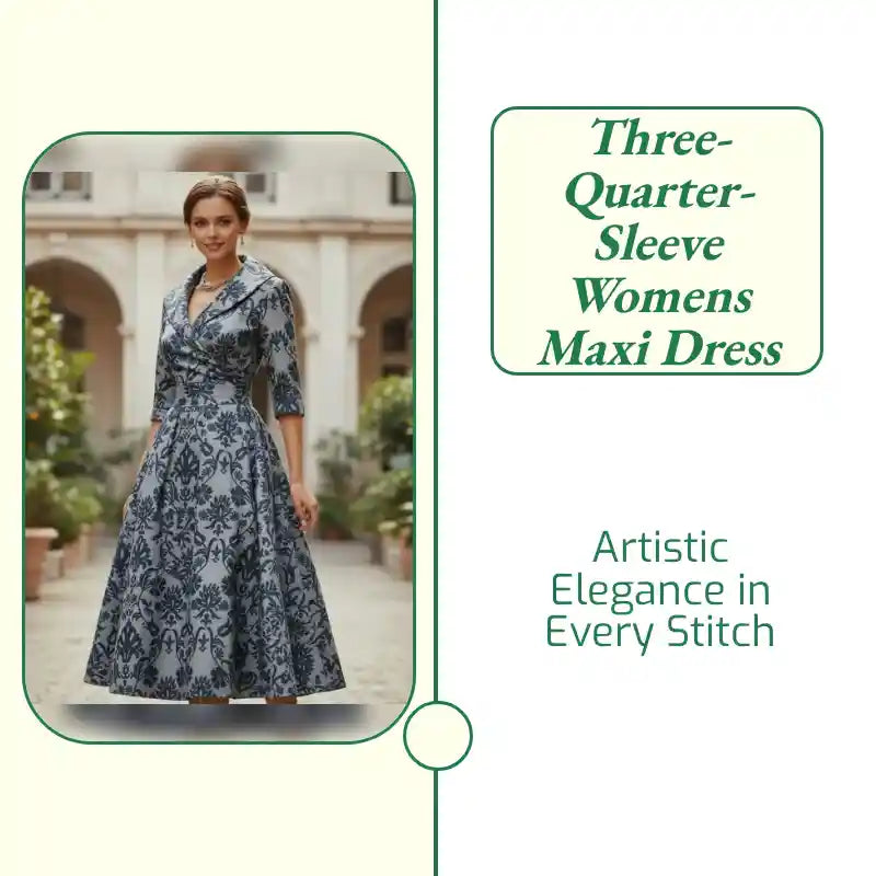 Three-quarter-sleeve Womens Maxi Dress by@Outfy