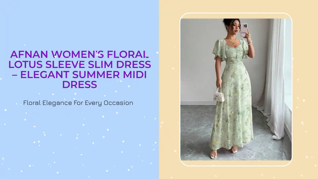 Afnan Women's Floral Lotus Sleeve Slim Dress &ndash; Elegant Summer Midi Dress by@Outfy