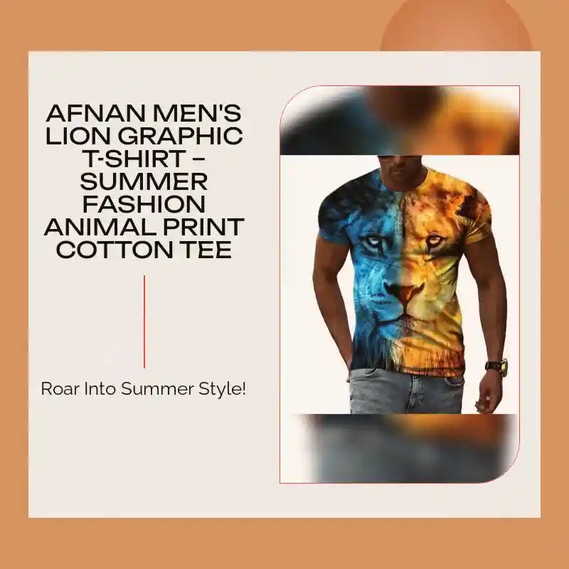 Afnan Men's Lion Graphic T-Shirt &ndash; Summer Fashion Animal Print Cotton Tee by@Outfy
