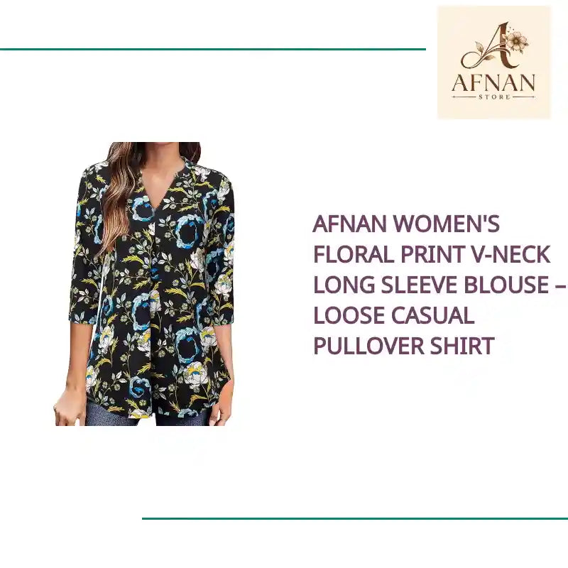 Afnan Women's Floral Print V-Neck Long Sleeve Blouse &ndash; Loose Casual Pullover Shirt by@Outfy