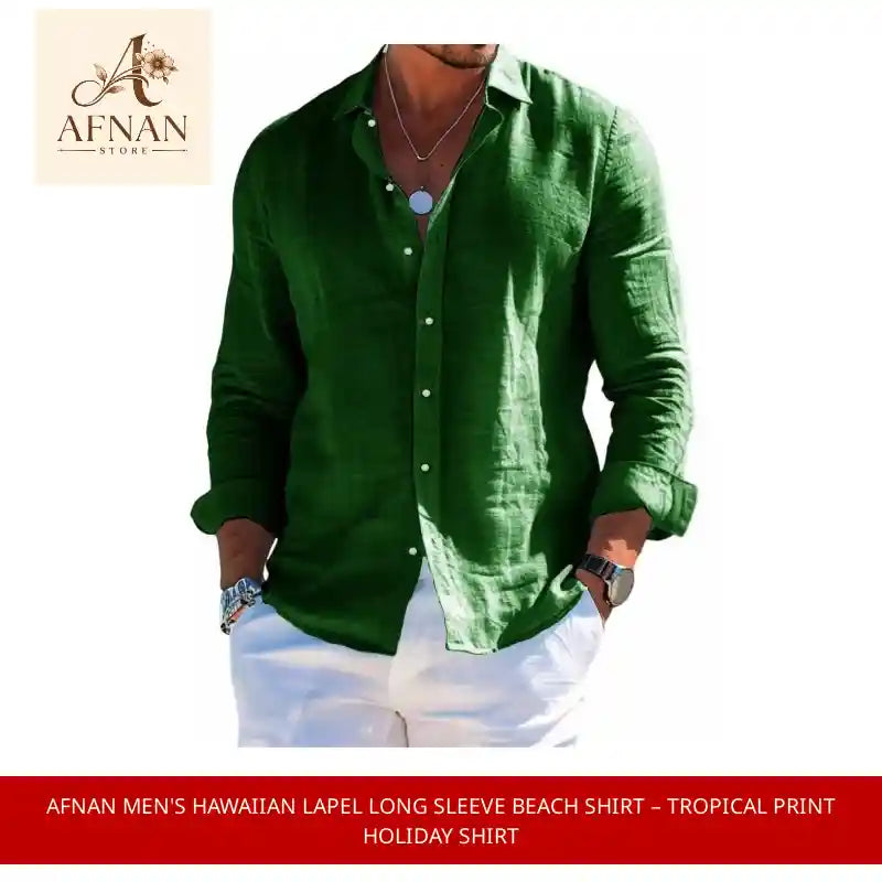 Afnan Men's Hawaiian Lapel Long Sleeve Beach Shirt &ndash; Tropical Print Holiday Shirt by@Outfy