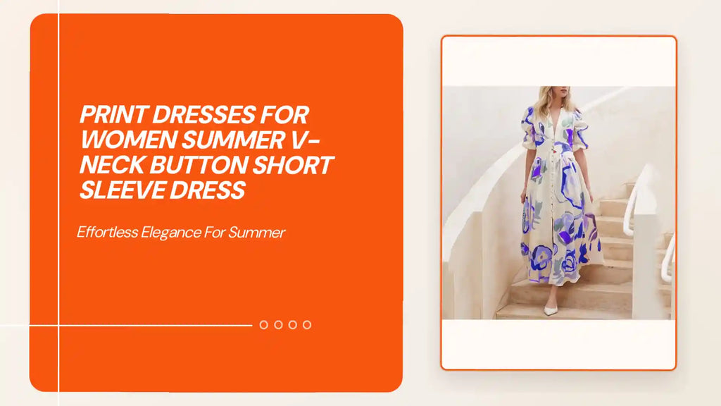 Print Dresses For Women Summer V-neck Button Short Sleeve Dress by@Outfy