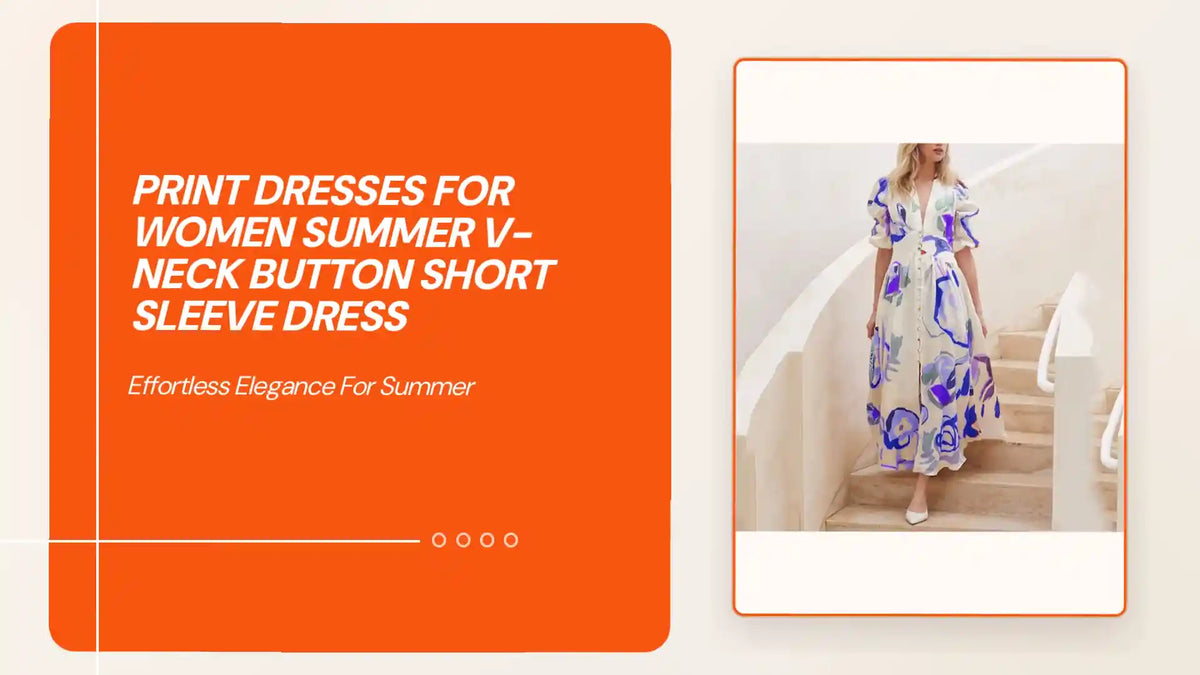 Print Dresses For Women Summer V-neck Button Short Sleeve Dress by@Outfy