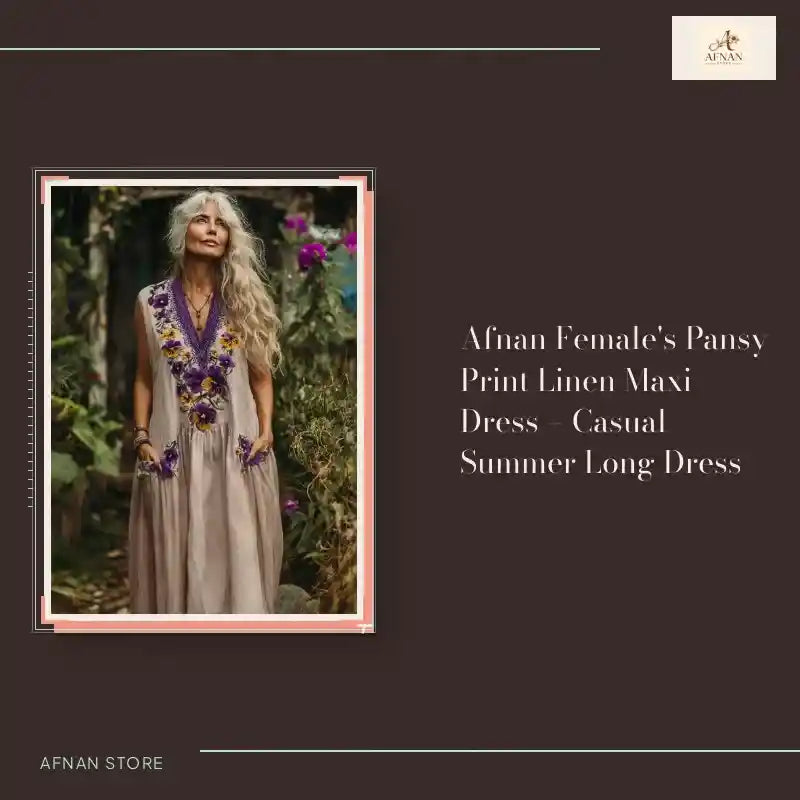 Afnan Female's Pansy Print Linen Maxi Dress &ndash; Casual Summer Long Dress by@Outfy