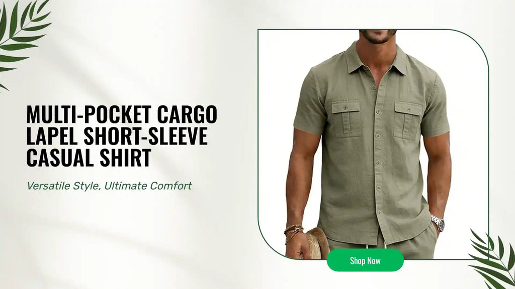 Multi-Pocket Cargo Lapel Short-Sleeve Casual Shirt by@Outfy