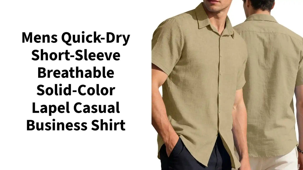 Mens Quick-Dry Short-Sleeve Breathable Solid-Color Lapel Casual Business Shirt by@Outfy