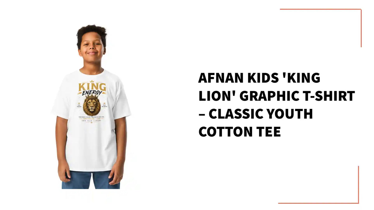 Afnan Kids 'King Lion' Graphic T-Shirt &ndash; Classic Youth Cotton Tee by@Outfy