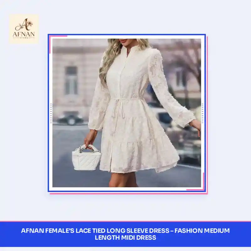 Afnan Female's Lace Tied Long Sleeve Dress &ndash; Fashion Medium Length Midi Dress by@Outfy
