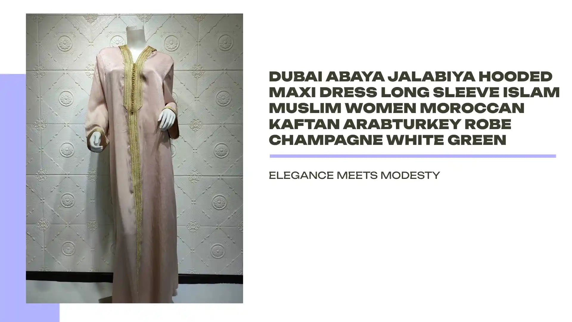 Dubai Abaya Jalabiya Hooded Maxi Dress Long Sleeve Islam Muslim Women Moroccan Kaftan ArabTurkey Robe Champagne White Green by@Outfy