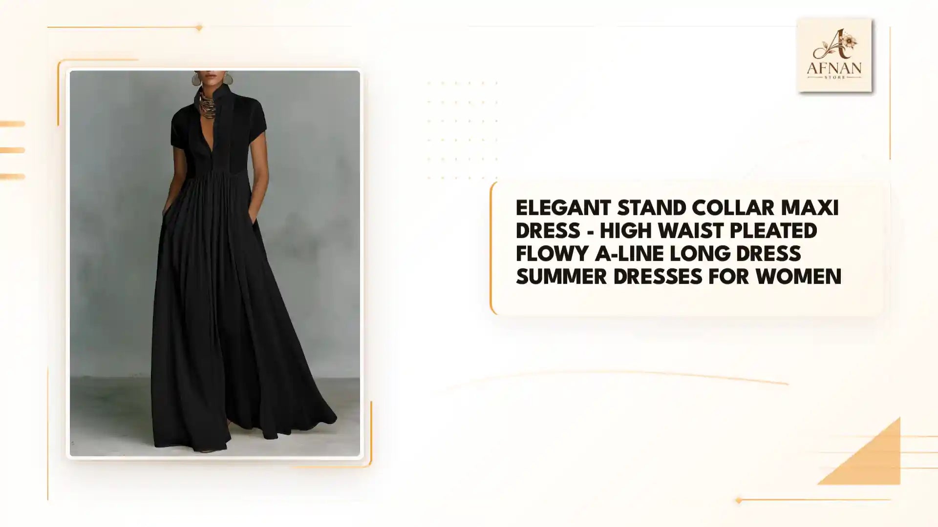 Elegant Stand Collar Maxi Dress - High Waist Pleated Flowy A-Line Long Dress Summer Dresses For Women by@Outfy
