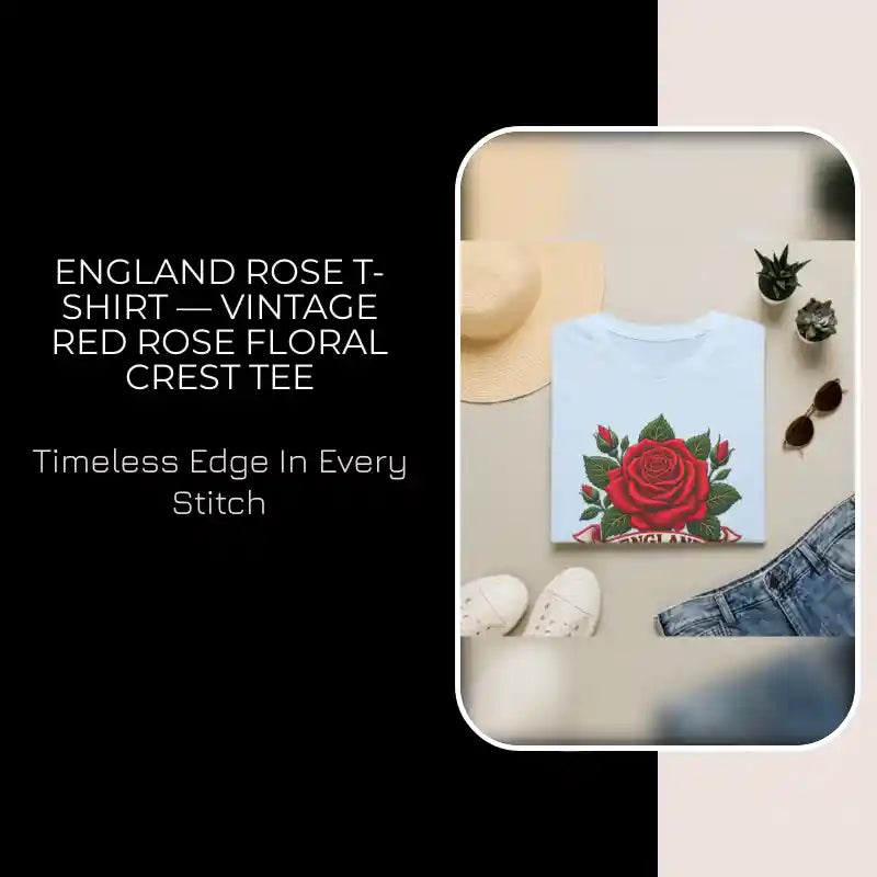 England Rose T-Shirt &mdash; Vintage Red Rose Floral Crest Tee by@Outfy