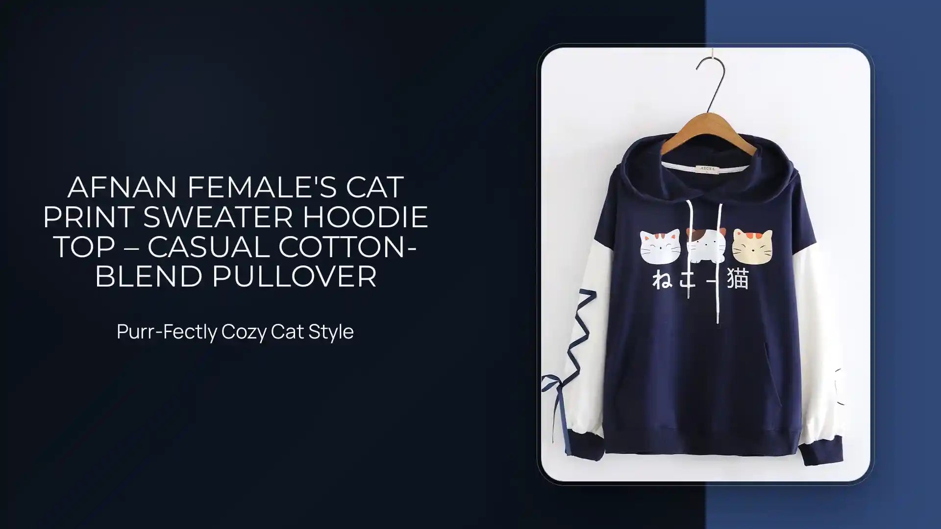 Afnan Female's Cat Print Sweater Hoodie Top &ndash; Casual Cotton-Blend Pullover by@Outfy
