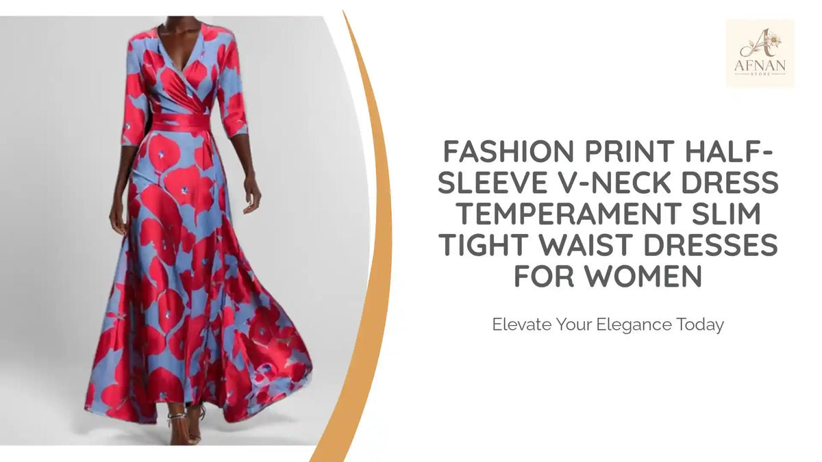 Fashion Print Half-sleeve V-neck Dress Temperament Slim Tight Waist Dresses For Women by@Outfy
