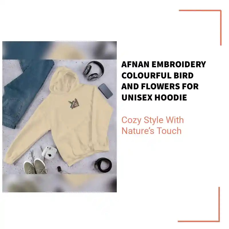 Afnan Embroidery colourful bird and flowers for Unisex Hoodie by@Outfy