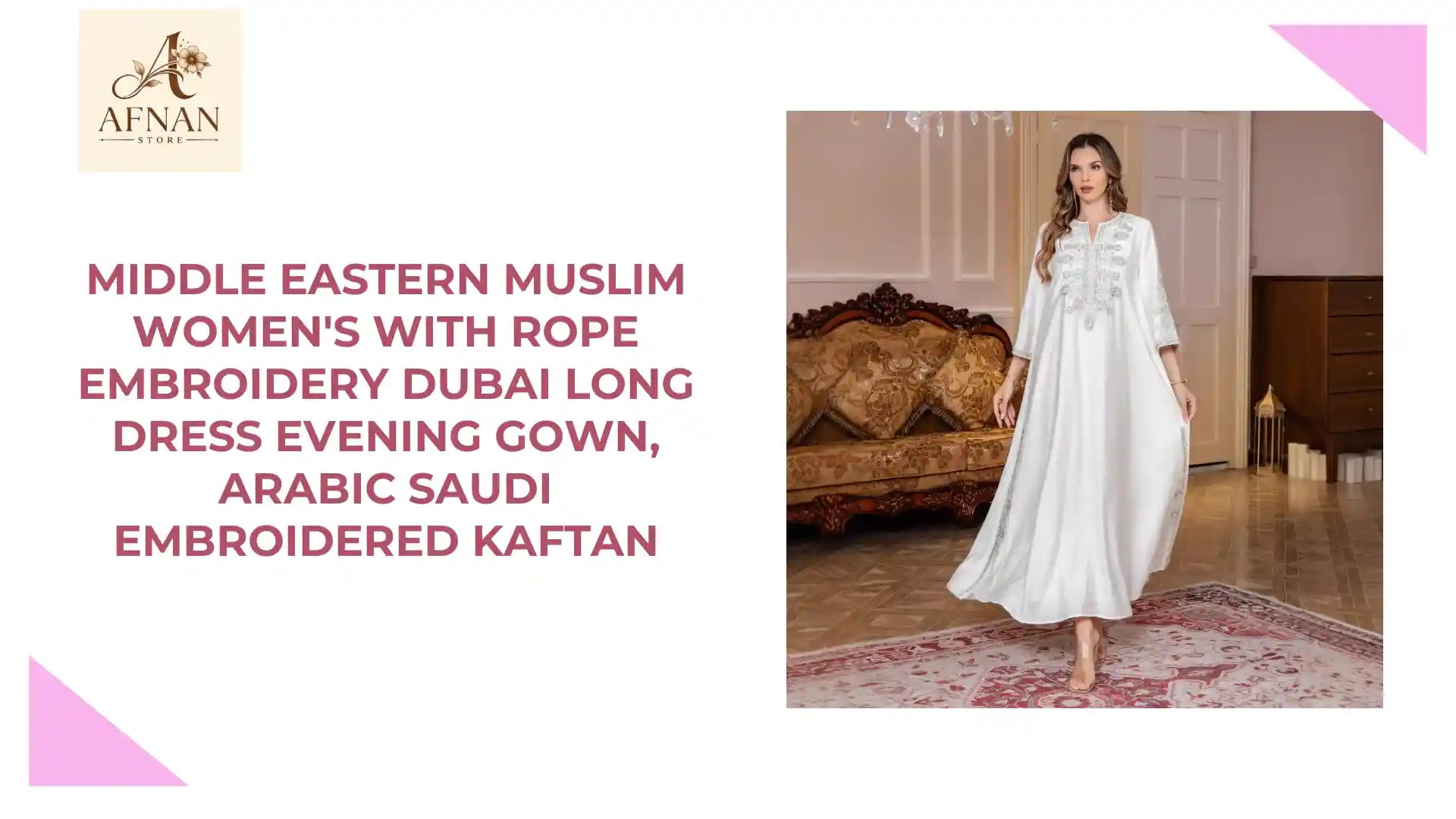 Middle Eastern Muslim Women's with Rope Embroidery Dubai Long Dress Evening Gown, Arabic Saudi Embroidered Kaftan by@Outfy
