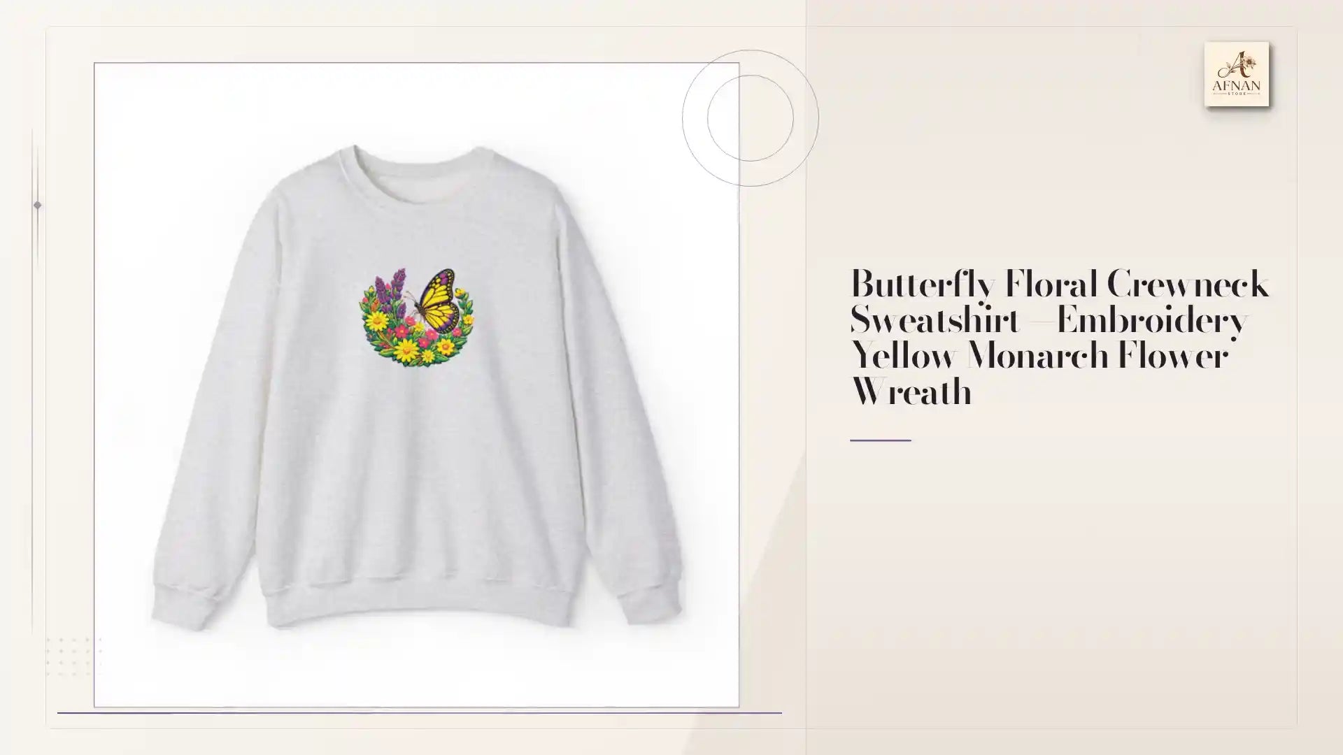 Butterfly Floral Crewneck Sweatshirt &mdash;Embroidery Yellow Monarch Flower Wreath by@Outfy