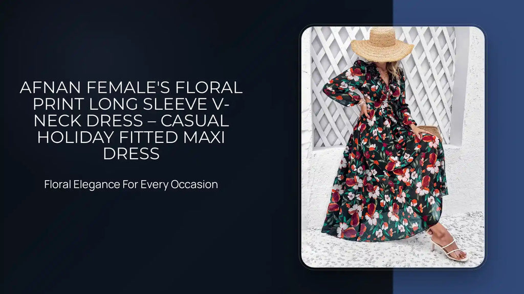 Afnan Female's Floral Print Long Sleeve V-Neck Dress &ndash; Casual Holiday Fitted Maxi Dress by@Outfy