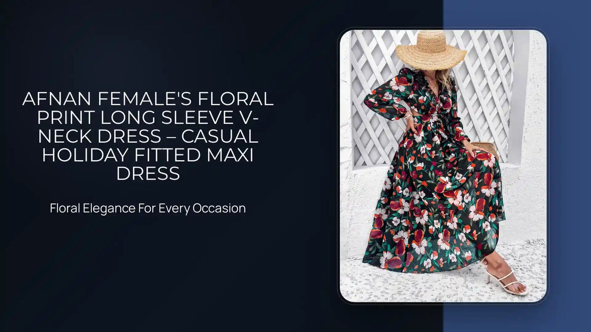 Afnan Female's Floral Print Long Sleeve V-Neck Dress &ndash; Casual Holiday Fitted Maxi Dress by@Outfy