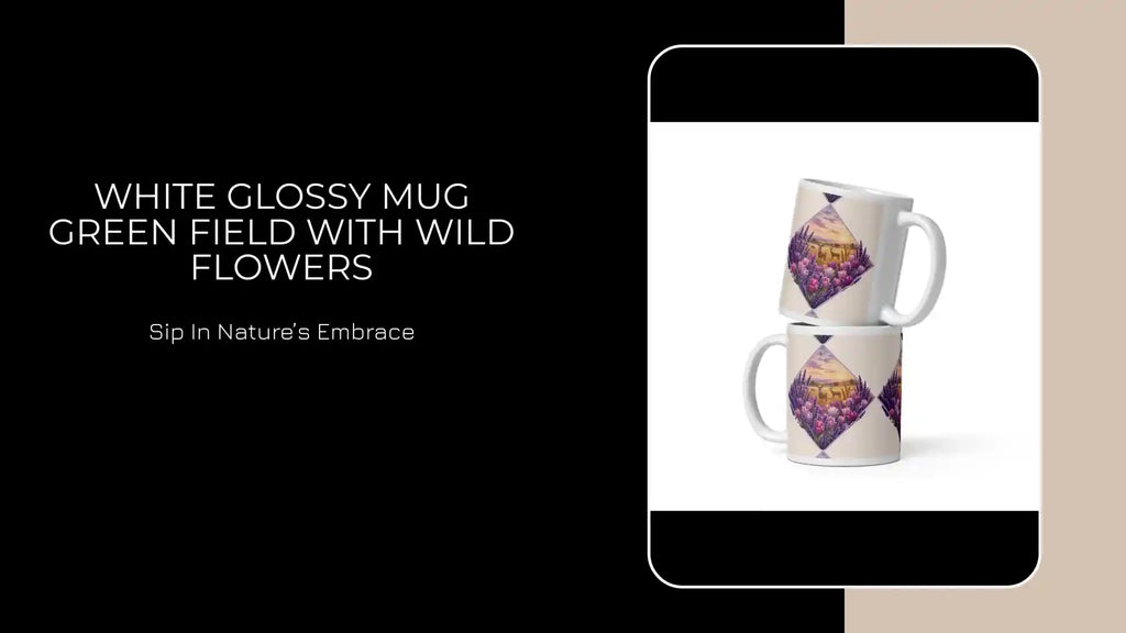White glossy mug Green field with wild flowers by@Outfy