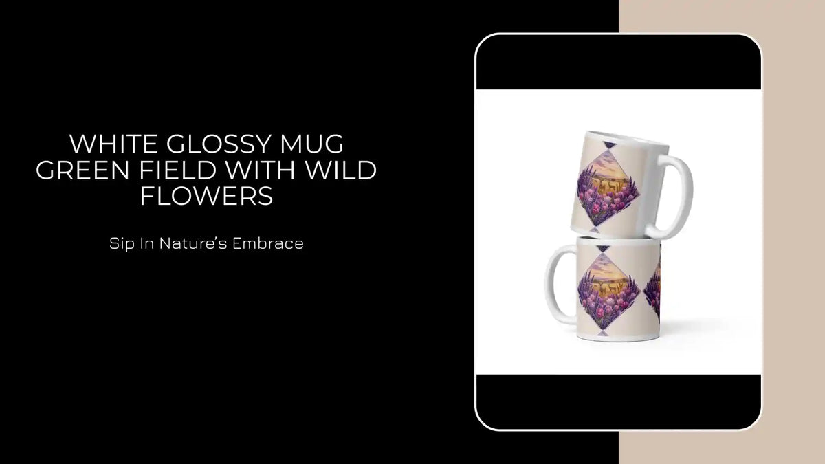 White glossy mug Green field with wild flowers by@Outfy