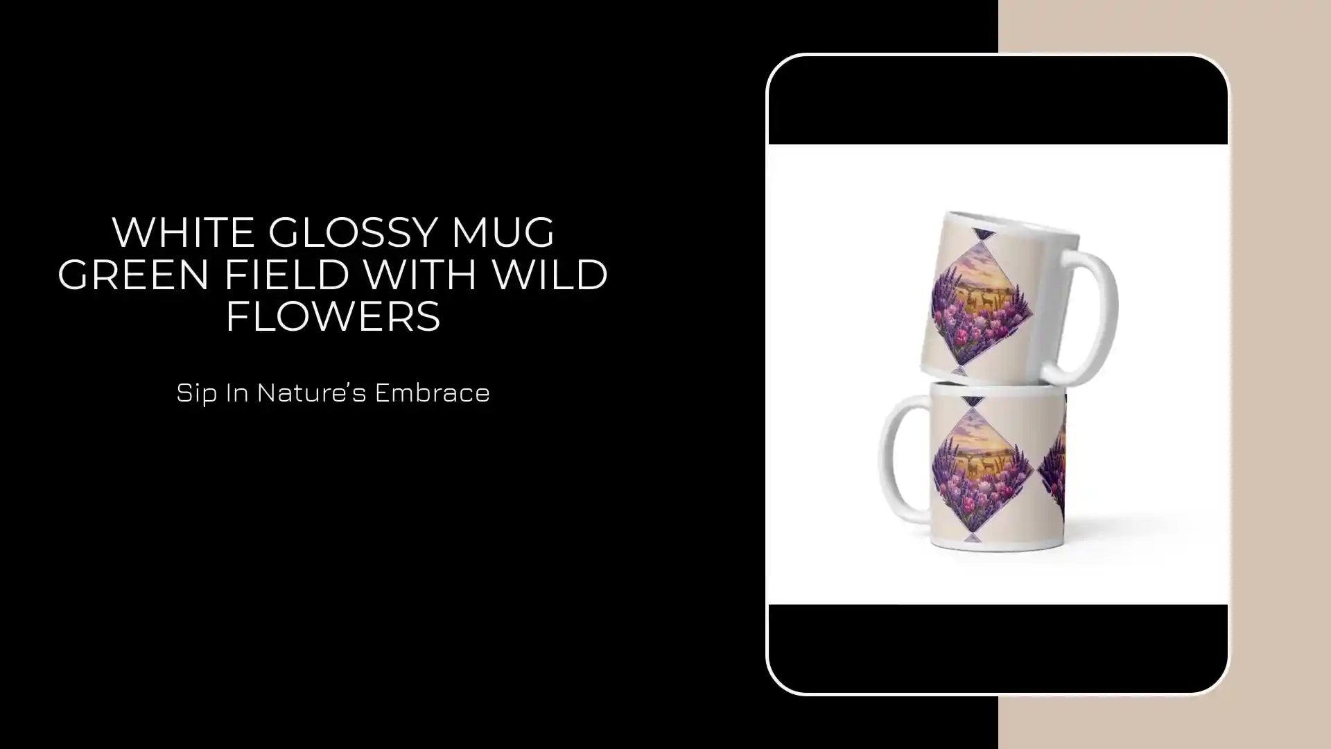 White glossy mug Green field with wild flowers by@Outfy
