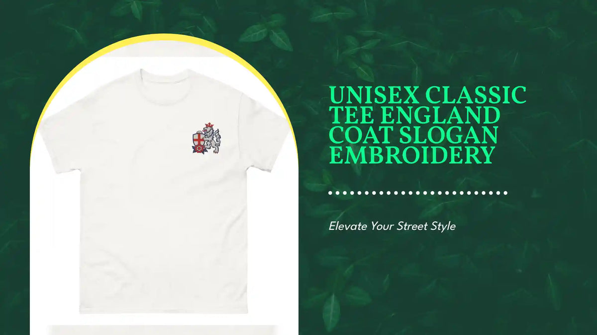 Unisex classic tee England Coat Slogan Embroidery by@Outfy