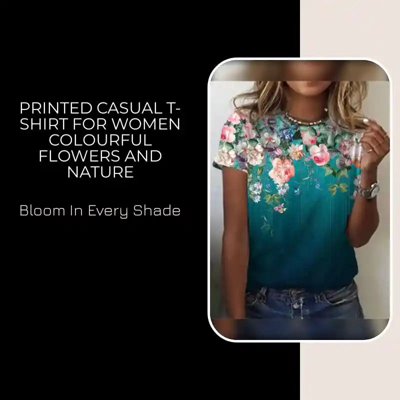 Printed Casual T-shirt For Women colourful flowers and nature by@Outfy
