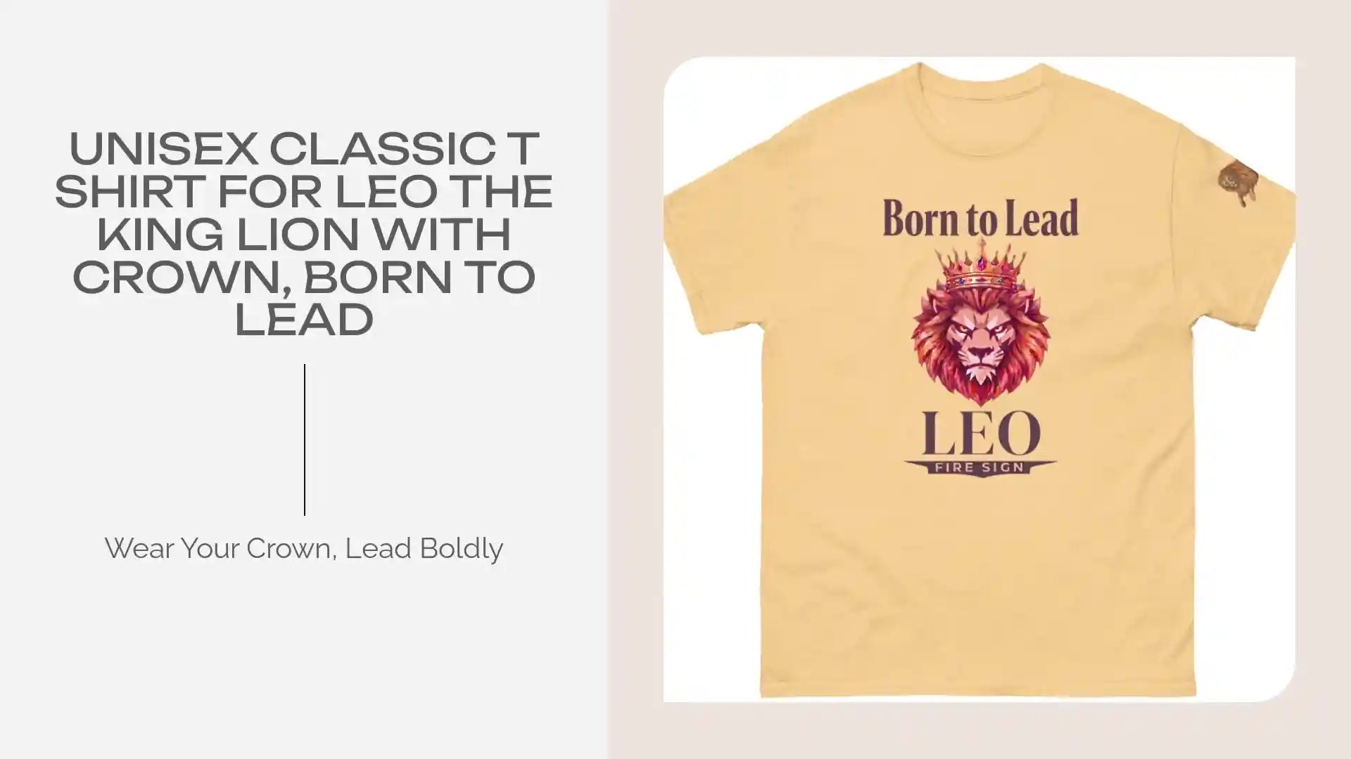 Unisex classic T shirt for Leo the King Lion with Crown, Born to lead by@Outfy