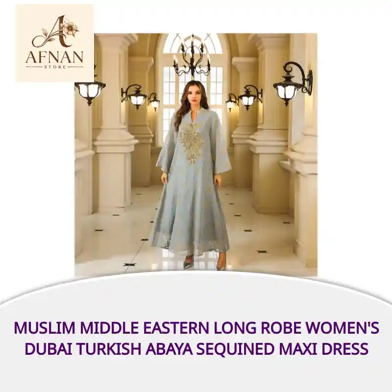 Muslim Middle Eastern Long Robe Women's Dubai Turkish Abaya Sequined Maxi Dress by@Outfy
