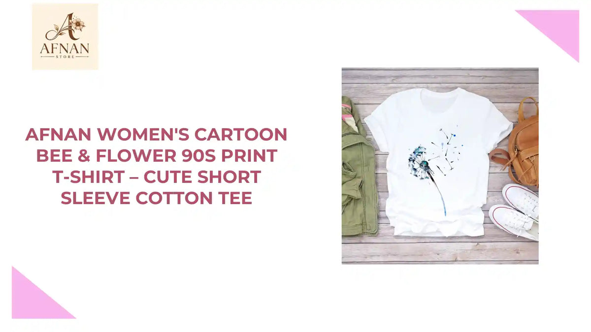 Afnan Women's Cartoon Bee &amp; Flower 90s Print T-Shirt &ndash; Cute Short Sleeve Cotton Tee by@Outfy