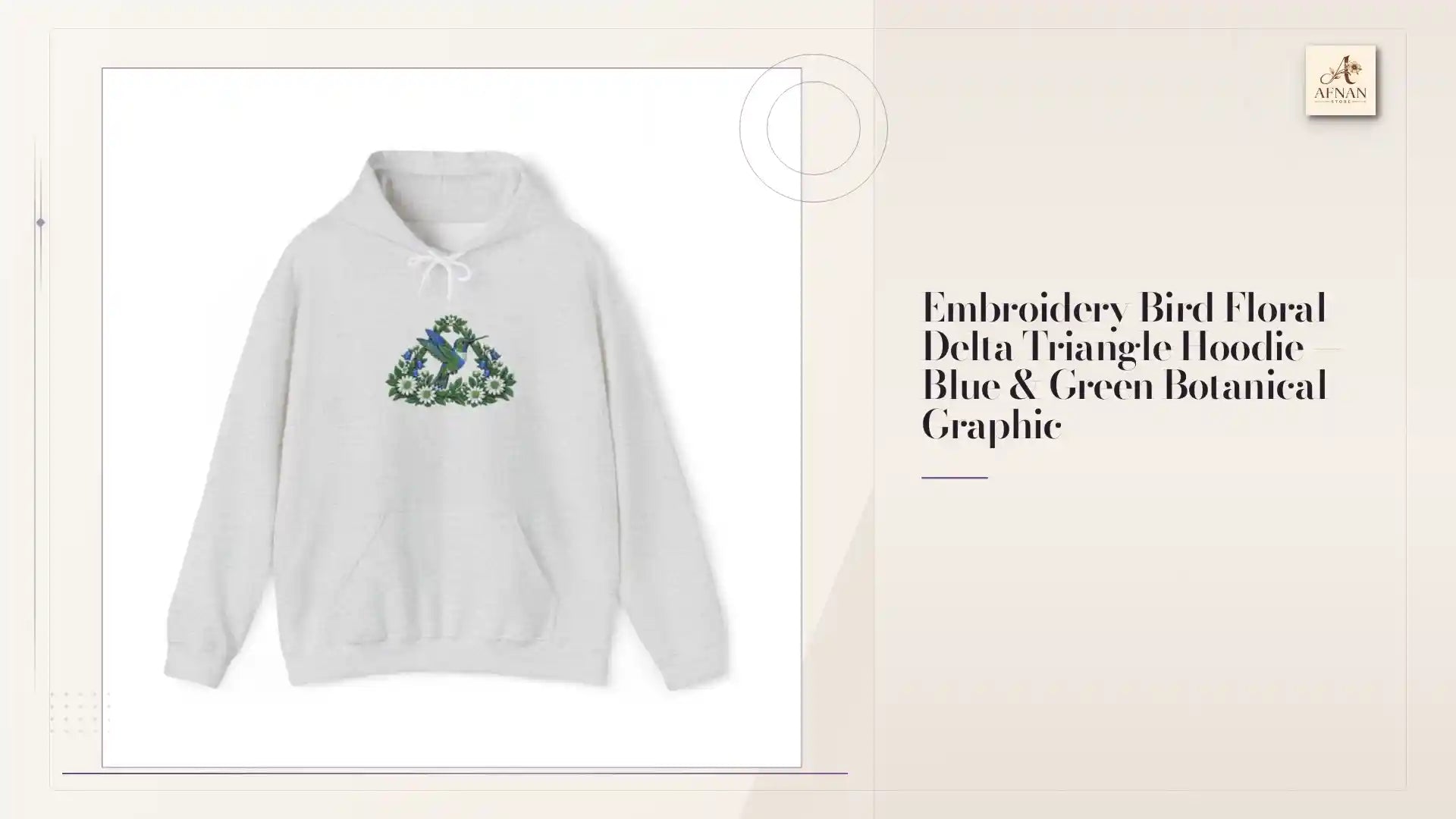 Embroidery Bird Floral Delta Triangle Hoodie &mdash; Blue & Green Botanical Graphic by@Outfy