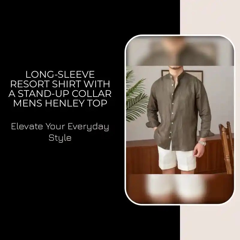 Long-sleeve Resort Shirt With A Stand-up Collar Mens Henley Top by@Outfy
