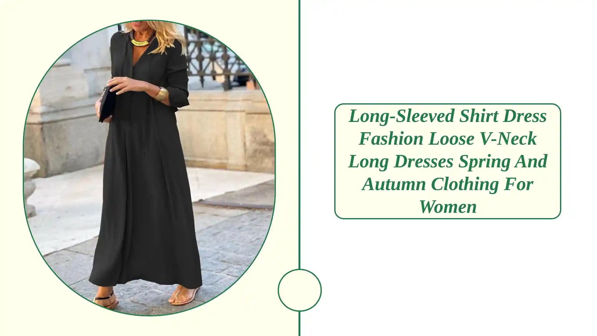 Long-sleeved Shirt Dress Fashion Loose V-neck Long Dresses Spring And Autumn Clothing For Women by@Outfy