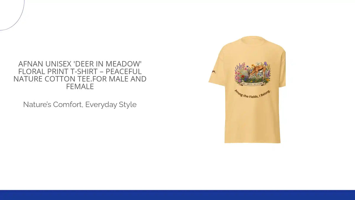 Afnan Unisex 'Deer in Meadow' Floral Print T-Shirt &ndash; Peaceful Nature Cotton Tee.For male and Female by@Outfy