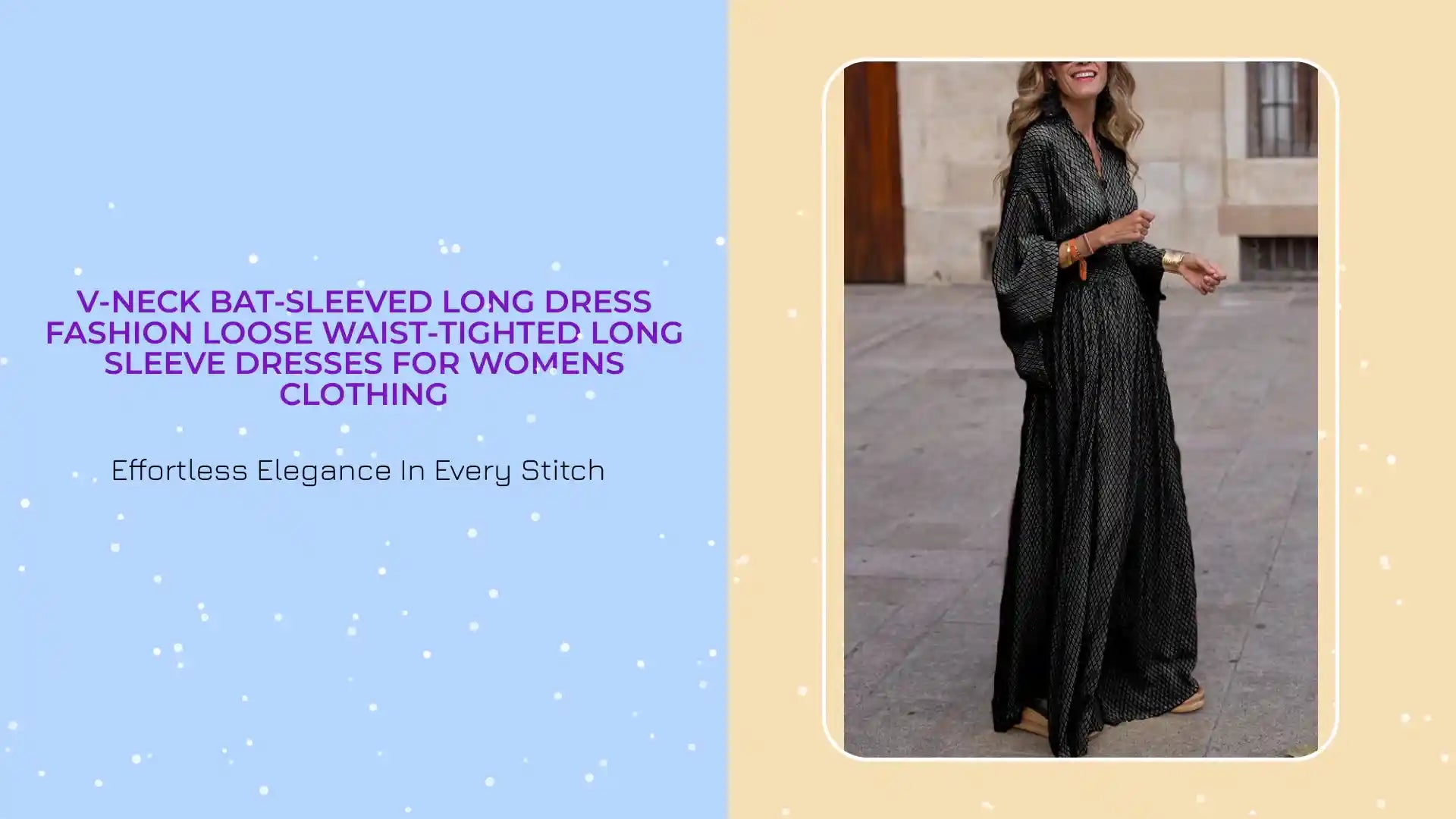 V-neck Bat-sleeved Long Dress Fashion Loose Waist-tighted Long Sleeve Dresses For Womens Clothing by@Outfy
