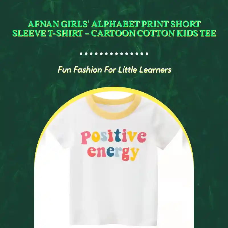 Afnan Girls' Alphabet Print Short Sleeve T-Shirt &ndash; Cartoon Cotton Kids Tee by@Outfy