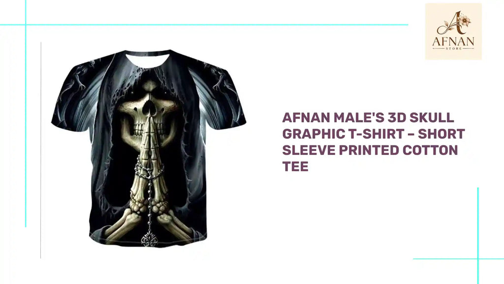 Afnan Male's 3D Skull Graphic T-Shirt &ndash; Short Sleeve Printed Cotton Tee by@Outfy