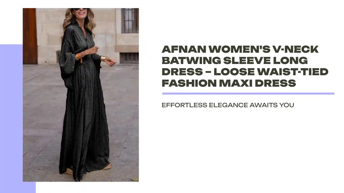 Afnan Women's V-Neck Batwing Sleeve Long Dress &ndash; Loose Waist-Tied Fashion Maxi Dress by@Outfy