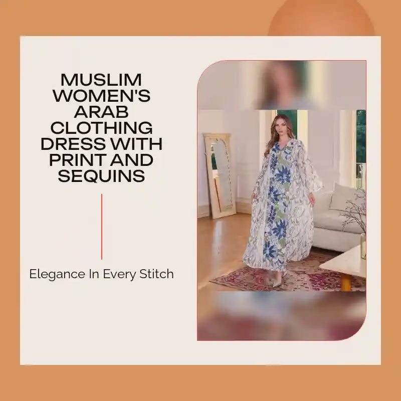 Muslim Women's Arab Clothing Dress with Print and Sequins by@Outfy